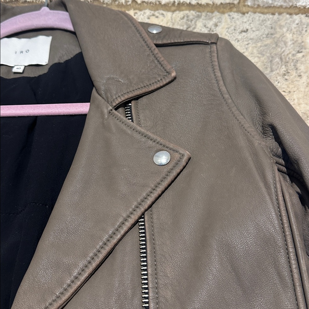 IRO Leather Moto Jacket in Gray/Putty Color - Picture 3 of 12